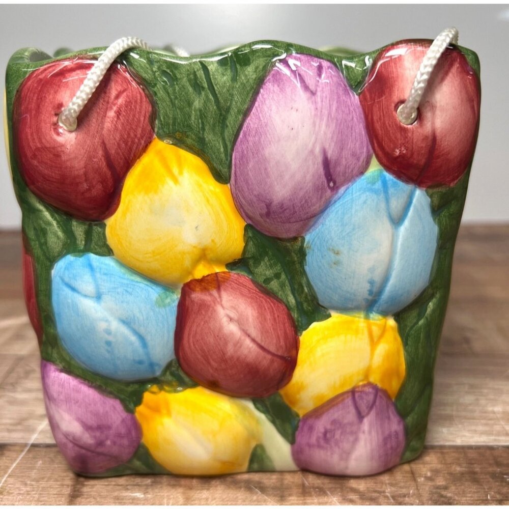 Hand-Painted Ceramic Tulip Vase / Planter With Rope Handles